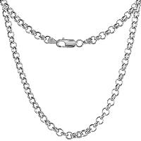 Sterling Silver Italian Rolo Chain Necklace & Bracelet 4mm Medium Thick Nickel Free sizes 7-30 inch