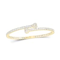 10kt Yellow Gold Womens Baguette Diamond Heart Cuff Bangle Bracelet 2-5/8 Cttw