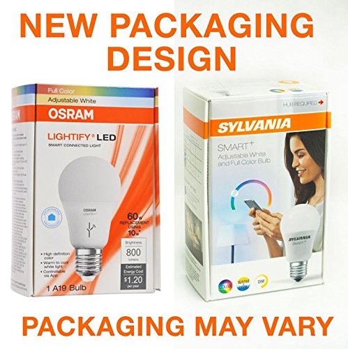 OSRAM LIGHTIFY A19 Smart Adjustable White LED, Dimmable, 9.5W, Hub Required
