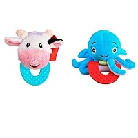 Pack of 2, Cow and Octopus Combo Teether for Babies, 0-2.5 yrs, Easy to Hold, Soft, Natural Organic Freezer Safe Teethers, Relief Sore Gums, Silicone BPA Free Baby Teething Toys