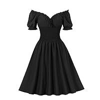 Wellwits Women's Frill V Neck Off Shoulder Vintage Black Gothic Halloween Dress