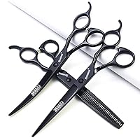 6/6.5/7 Inch Black Hairdressing Scissors Salon Hairdressing Tool 440c High Hardness Stainless Steel Haircut Hair Thinning Hairdressing Scissors (7 Inch 3pc-A)