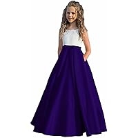 Girl's Satin Flower Girl Dress First Communion Dress Kids Wedding Ball Gowns Blue Purple