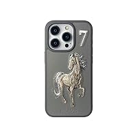 ONNAT-Creative Shockproof Phone Case for iPhone 15 Pro Max/15 Pro/15 - Hand-Embroidered Horse Designs Unique Fabric Art Design (iPhone 15 Pro Max,Gray1)