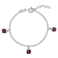 925 Sterling Silver Red Enamel Dotted Ladybug Charm Bracelet for Little Girls and Preteens 5.5