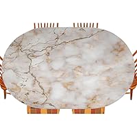 Marble Oval Fitted Tablecloth, for Kitchen Dining, Party, Holiday, Christmas, Buffet, Fits 48