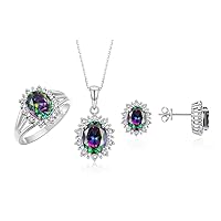 Rylos Women's 14K White Gold Princess Diana Inspired Set: Ring, Earrings & Pendant with 18