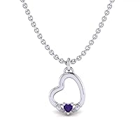 0.20 Carat Heart Shaped Created Amethyst Fashion Claddagh Pendant Necklace 925 Sterling Sliver Gift For Womens Girls