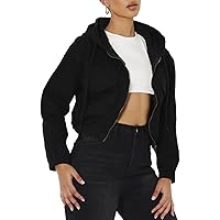 Fashion Star Womens Coat Zip Up Hooded Hoody Long Sleeve Thick Denim Cropped Bomber Jacket