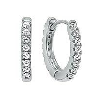 1/4 Carat TW Double Sided Small Diamond Hoop Huggie Earrings Available in 10K White, Rose and Yellow Gold
