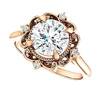 10K Solid Rose Gold Handmade Engagement Rings 1 CT Round Cut Moissanite Diamond Solitaire Wedding/Bridal Ring Set for Womens/Her Propose Ring