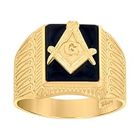10k Yellow Gold Mens Black Enamel Masonic Symbols Religious Ring Jewelry Gifts for Men