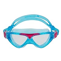 Vista Junior Kids Swim Goggles - Fits Like a Mask, Comfortable, Hypoallergenic, Leak Free, Quick-Fit Buckle System - Unisex Children, Clear Lens, Aqua/Pink Frame