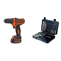 BLACK+DECKER 10.8 V Cordless Compact Electric Drill Driver, 1.5 Ah Lithium-Ion, BDCDD12-GB with BLACK+DECKER Drilling and Screwdriver Bit Set - 32 Piece