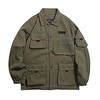 Muti-pockets Cargo Men Denim Jackets Spring Autumn Streetwear Green8 Coat Korean Casual Workwear