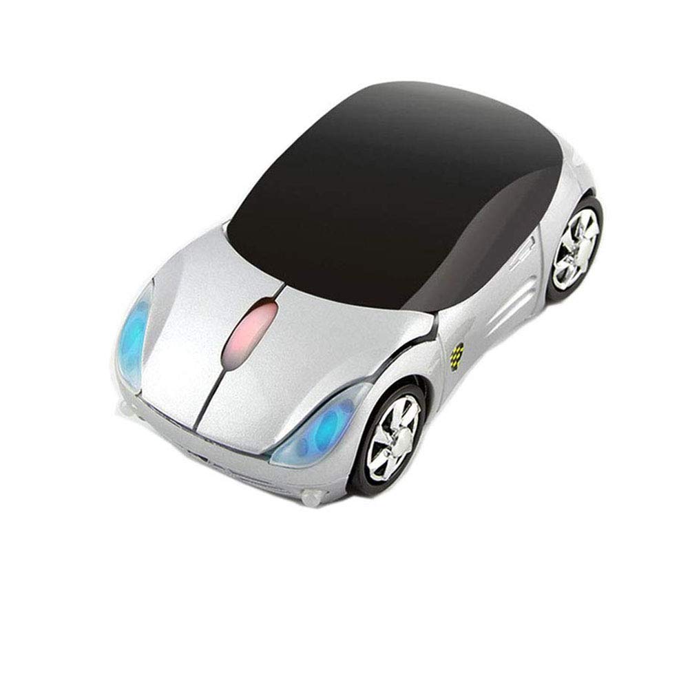 Colorful 3D Sport Car Shape Mouse 2.4GHz Wireless Mouse 1600DPI 3 Buttons Optical Ergonomic Gaming Mice with USB Receiver for PC Laptop Computer (Silver)