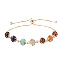 ASGIFT 7 Chakra Bracelet for Women Girls Healing Crystal Stone Bead Adjustable Yoga Meditation 14K Gold Crystal Beaded Bracelet Jewelry