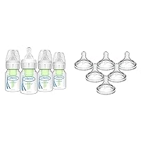 Dr. Brown's Anti-Colic Preemie Baby Bottles, 0m+ Nipple 4 Pack & Wide-Neck 100% Silicone Preemie Nipples, Slowest Flow, 0m+, 6 Pack