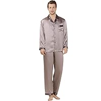 Silk Pajamas for Men 16.5 Momme Mulberry Silk Long Sleeve Lounge Soft 2 Pieces Sleepwear