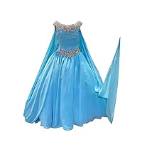 Vintage Scoop Neck Glitter Crystal Kids Quinceanera Prom Formal Dresses for Little Girls A line Satin with Cape