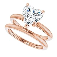 10K Solid Rose Gold Handmade Engagement Rings 2.25 CT Heart Cut Moissanite Diamond Solitaire Wedding/Bridal Ring Set for Women/Her Propose Rings
