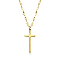 Ross-Simons Italian 18kt Gold Over Sterling Cross and Mirror-Link Chain Necklace. 16 inches
