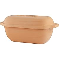 Eurita Clay Roaster, Non-Stick Bread Pan & Lid, Healthy Clay Pot Cooking, With Free Recipe Guide, 2 Quarts