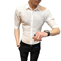 Transparent Stripe Shirt Men Solid Black White Business Casual Button Down See Through Slim Fit Shirt