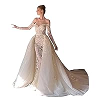 Sweetheart Neckline Lace up Corset Mermaid Wedding Dresses for Bride Long Sleeves Detachable Train Bridal Ball Gowns