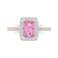 1.82ct Emerald Cut Solitaire with accent Pink Simulated Diamond designer Modern Statement Ring Real Solid 14k Rose Gold