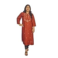 Traditional Indian Fashionable Women's Kurti Sets Reyon Maroon Stylish and Comfort Outfit for Any Occasion (Medium)