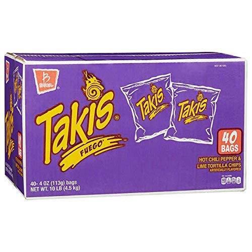 Takis Fuego Tortilla Hot Chili & Lime Chips Extra Large Bonus Box of 40 ct of 4 oz Bags - PACK OF 3