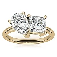 10K Solid Yellow Gold Handmade Engagement Rings 5.0 CT Princess & Pear Brilliant Cut Moissanite Diamond Solitaire Wedding/Bridal Rings Set for Women/Her Propose Rings