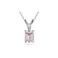 November Birthstone - Natural Morganite Emerald Cut Solitaire Pendant in Platinum Available in 8x6mm - 14x10mm