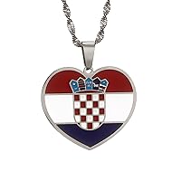 Stainless Steel Croatia Flag Pendant Necklace for Women Men Croatian National Symbol Jewelry