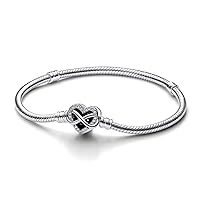 Pandora Moments Sparkling Infinity Heart Clasp Snake Chain Bracelet - Compatible Moments Charms - CZ & Sterling Silver Charm Bracelet - Mother's Day Gift