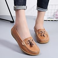 2022 Women's Loafer Comfortable Casual Shoes Non Slip Leather Driving Fashion Moccasin Flats Wild Breathable Nurse Driving Fashion Soft Shoes (N,35)