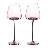 Slanted Red Wine Glasses Set of 2,Lead-Free Goblet Long Stem White Wine glasses Modern Crystal Wine Glass with Unique Concave Base Unique Gifts for Birthday Wedding Anniversary