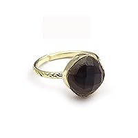 Gift For Her | Black Rutile Cushion Shape Gemstone Ring | Handmade Adjustable Ring | Single Stone Gold Plated Ring Jewelry 1094 46F