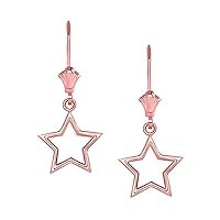 POLISHED STAR LEVERBACK EARRINGS IN 14K ROSE GOLD