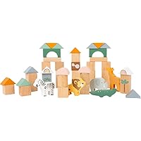 Small Foot- 50 Wooden Building Block Safari Playset- Stacking Toys for Boys and Girls Ages 12+ Months-Montessori-Perfect for Birthdays and Holidays, 7.5 x 6.4 x 7.5