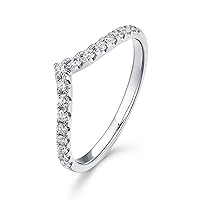 Solid Gold Engagement Ring for Her 0.2cttw Moissanite Eternity Wedding Band for Women V Shape Ring 2mm Width