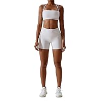 IMEKIS Women's Workout Sets 2 Piece Yoga Outfit High Waisted Biker Shorts Leggings Sports Bra Gym Fitness Clothes Tracksuit