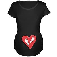 Old Glory Valentine's Day Heart Baby Feet Black Maternity Soft T-Shirt - 2X-Large