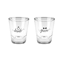 Canopy Street Bride And Groom Shot Glasses/Two Wedding Shot Glasses/Bachelorette Bachelor Party 1.5 Ounce Small Glass Set