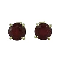 Gf Ruby Natural Gemstone Round Shape Stud Anniversary Earrings 925 Sterling Silver Jewelry | Yellow Gold Plated