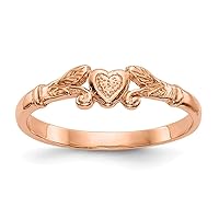 14k Rose Gold Solid Polished Flat back Textured Mini Love Heart Baby Ring Size 1.00 Jewelry for Women