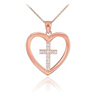 ROSE GOLD OPEN HEART DIAMOND CROSS PENDANT NECKLACE - Gold Purity:: 14K, Pendant/Necklace Option: Pendant Only