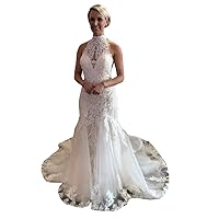 Plus Size Beach Bridal Ball Gowns Train Illusion Lace Mermaid Wedding Dresses for Bride 2022