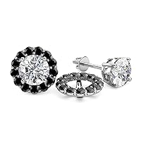 Round Black Diamond 0.82 ctw Halo Jackets for Stud Earrings in 14K Gold